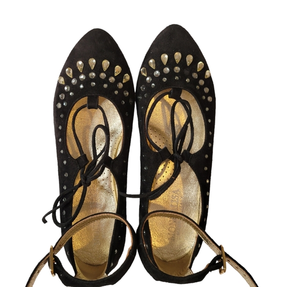 Monna Lisa Black Suede Ballerina Lace Up Camoscio Nero Size 34(US 3.5) - Picture 7 of 11